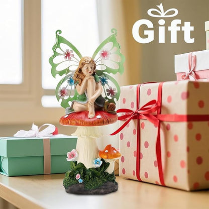 twinbling Solar Fairy Garden Decor Flower Fairies Mushroom Figurines with Snail Decor Gifts for Women Mom Miniature Fairy Figurine for Lawn Garden Patio Yard Decorations Outdoor Statue