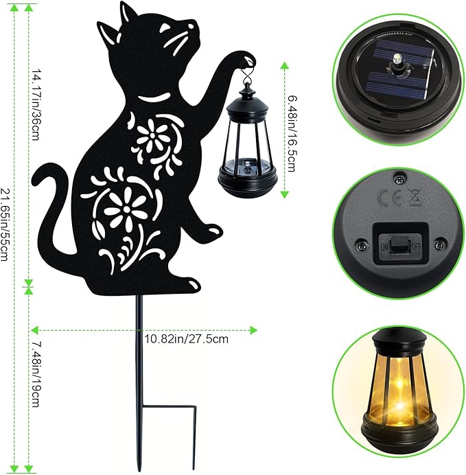 Solar Cat Hanging Lantern Outdoor, 2 Pack Black Cat Solar Lights, Cat Lover Gifts for Women Mom Grandma Birthday,Mother's Day,Waterproof Garden Ornaments Decor Outside Backyard,Patio,Pathway