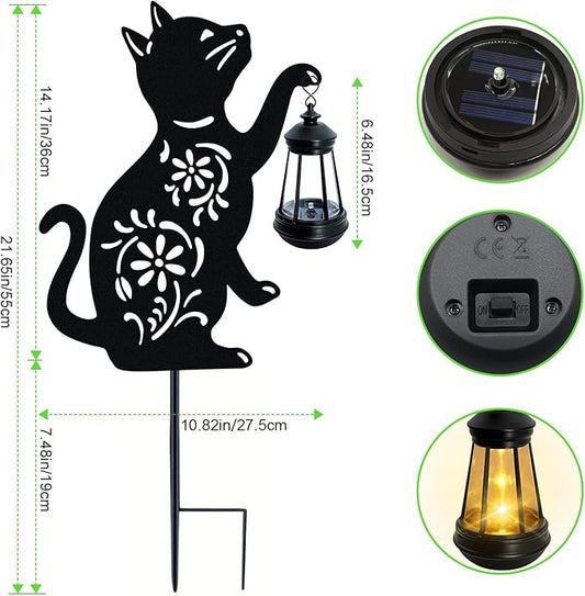 Solar Cat Hanging Lantern Outdoor, Black Cat Solar Lights, Cat Lover Gifts for Women Mom Grandma Birthday,Mother's Day,Waterproof Garden Ornaments Decor Outside Backyard,Patio,Pathway