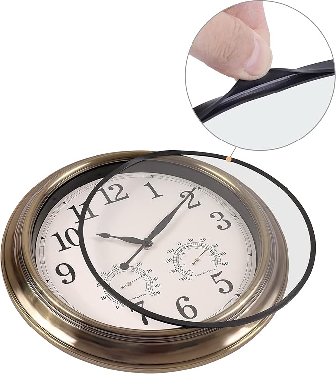 16 Inch Outdoor Clocks, Metal-Frame Outdoor Clocks Waterproof, Silent Outdoor Wall Clock for Patio Pool, Bronze