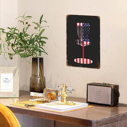 Vintage Tin Signs Cool Us Flag Disc Golf Basket Retro Metal Wall Decor for Home,Garden & Patio Inspirational Quotes & Funny Life Posters 8x12IN