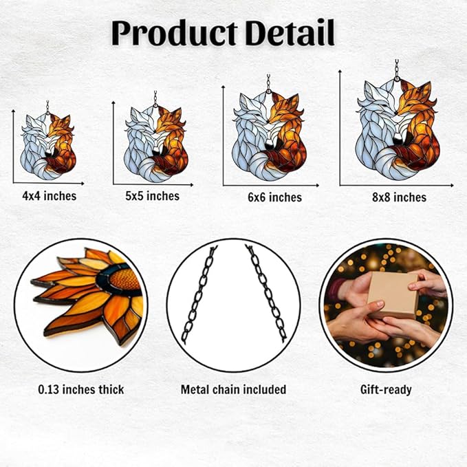 Cute Loving Couple Foxes Acrylic Suncatcher Stained Glass Effect Window Car Hanging Christmas Ornament Indoor Outdoor Decor Garden Sun Catcher Panel for Fox Lover for Women Mom Grandma