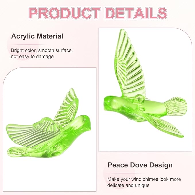 M METERXITY 12-Pack Wind Chime Pendants, 4.3cm Acrylic Peace Dove Shape DIY Wind Chime Parts Supplies for Craft Projects/Custom Home Garden Outdoor Hanging Decorations [Green]