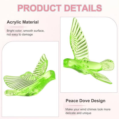 M METERXITY 12-Pack Wind Chime Pendants, 4.3cm Acrylic Peace Dove Shape DIY Wind Chime Parts Supplies for Craft Projects/Custom Home Garden Outdoor Hanging Decorations [Green]