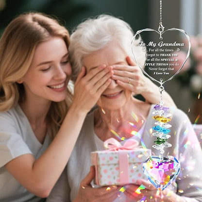 Birthday Gifts for Grandma, Crystal Suncatcher Indoor Window Rainbow Maker for Window Hanging, I Love You Grandma Sun Catcher Gifts for Grandmother from Grandkids