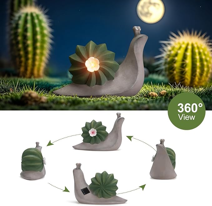 Etlemonde Solar Cactus Snail Statue Garden Decor Light - Outdoor Decorative LED Flower, Suitable for Patio, Lawnand Garden Decorations, Gifts for Mom