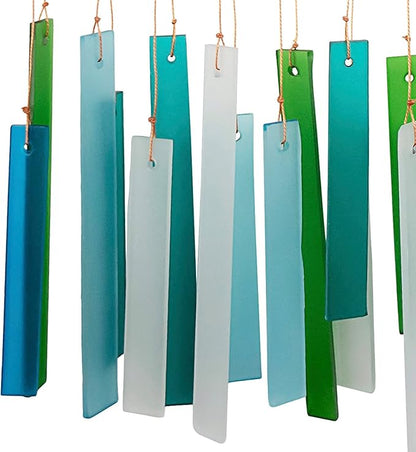 Blue Handworks Sea Glass and Driftwood Chime - Sandblasted Glass and Found Wood Hand Crafted Wind Chime