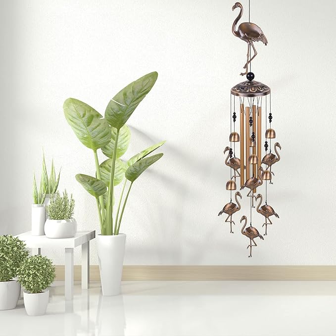 Solawindchime Outdoor Flamingos Wind Chimes, Flamingo Bronze Windchimes, Gift Wind Chime, Flamingo Wind Bell, Gifts for Women, for Home, Garden, Indoor, Outdoor Decoration, Garden Wind Chimes