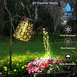2 Pcs Solar Watering Can Lights, Hanging Solar Waterfall Lights Waterproof Outdoor Garden Decor Yard Art for Porch Landscape Patio, Gardening Gifts for Mom Grandma Women ( 2 Pack with Shepherd Hooks)