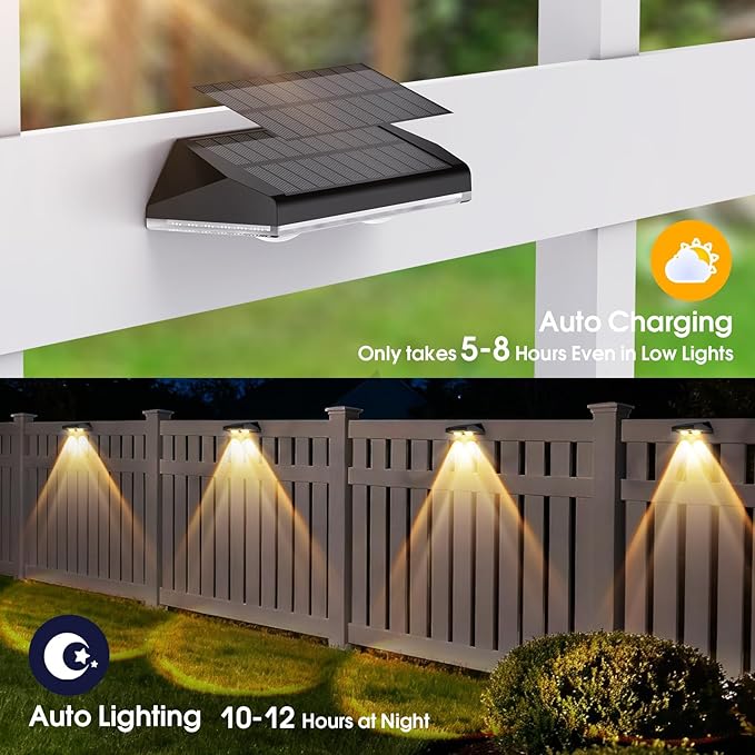AUDLES Solar Fence Lights Outdoor, 3 Modes Warm/Neutral/Cool White Fence Lights Solar Powered for Outside, IP65 Waterproof, 60 Lumens Solar Light for Step, Pathway, Garden, Deck, Stairs - 12 Pack