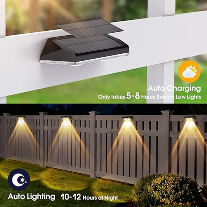 AUDLES Solar Fence Lights Outdoor, 3 Modes Warm/Neutral/Cool White Fence Lights Solar Powered for Outside, IP65 Waterproof, 60 Lumens Solar Light for Step, Pathway, Garden, Deck, Stairs - 12 Pack