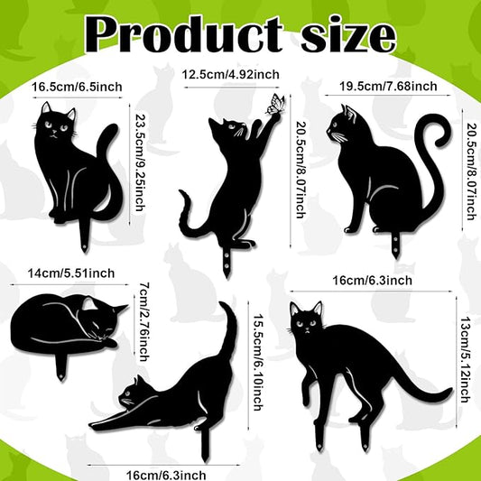 Tandefio 6 Pack Black Cat Garden Stakes Metal Cat Silhouette Decorative Garden Statues for Yard Art Outdoor Decor for Patio Lawn Farmhouse Ornament Cats Lover Gifts Bird Repellent Scaring Pest(Medium)