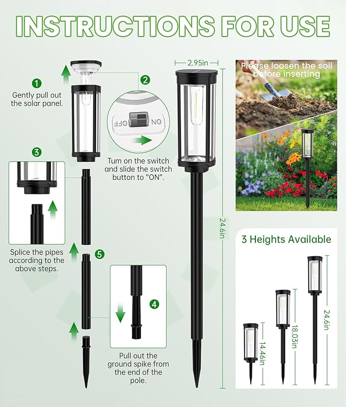 BITPOTT Bright Solar Lights Outdoor 6 Pack, Solar Pathway Lights Waterproof IP65, Auto On/Off Walkway Landscape Lighting, Long Lasting Outdoor Light for Walkway Landscape Path Yard Lawn Patio Decor