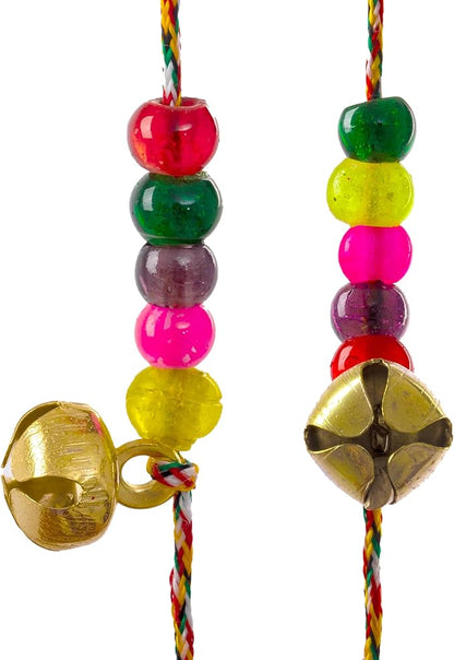 Ghungroo Vintage Bell Latkan Hanging for Wall Décor Decoration 10 Golden Handmade Bells in a String with Beads for Home Office Garden Decoration and Gifting (Small Bell String)