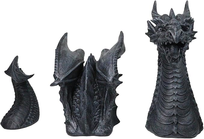 Ebros Swimming Castle Moat Mordor Dragon Lawn Garden Centerpiece Statue 3 Piece 21" Total Length Faux Stone Resin Finish Dungeons and Dragons Decor Figurine