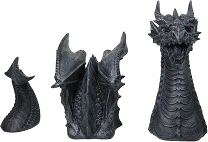 Ebros Swimming Castle Moat Mordor Dragon Lawn Garden Centerpiece Statue 3 Piece 21" Total Length Faux Stone Resin Finish Dungeons and Dragons Decor Figurine