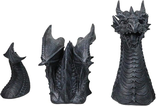 Ebros Swimming Castle Moat Mordor Dragon Lawn Garden Centerpiece Statue 3 Piece 21" Total Length Faux Stone Resin Finish Dungeons and Dragons Decor Figurine
