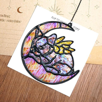 Moon Handmade Resin Suncatchers, Artisan Boho Sun Catcher Stained Glass Effect Window Hanging Garden Decor for Dog Lovers, Gift for Mother's Day Mom Grandma Wife Women