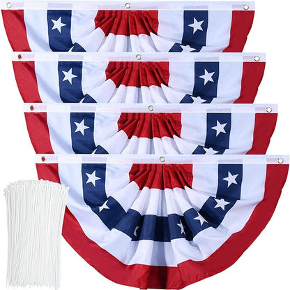 American Flag Bunting Patriotic Pleated Fan Flag USA Flags with Brass Grommets and Zip Ties for 4th of July Memorial Day Decoration Outdoor (4, 1.5x3 Feet)