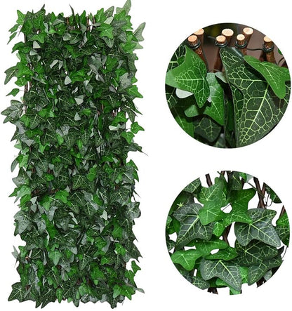 Expandable Faux Ivy Fence,Artificial Privacy Screen Decor for Outdoor Wall, Balcony and Patio, Single Sided Leaves (1, Green-Ivy)