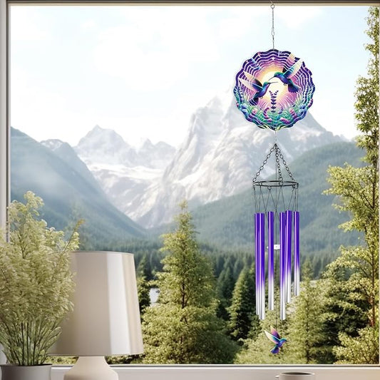 Hummingbird Wind Chimes for Outside - Hummingbird Wind Chimes with 3D Wind Spinners for Bird Lover, Hanging Art Ornament for Indoors Room Home Wall Garden Patio Yard Porch Backyard, Memorial Gifts