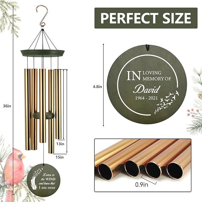 ASTARIN Memorial Angel 36" Wind Chimes, Personalized Name Sympathy Wind Chime, in Memory of Loss Mom Loved One, Large Deep Tone Bereavement Windchimes for Outdoors Outside(Produced in USA)