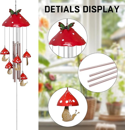 EVOLUX Wind Chimes for Outside, Mushroom Wind Chime Garden Decor Outdoor, Yard Decorations Wind Chimes for Mom Grandma Women Housewarming（Red）
