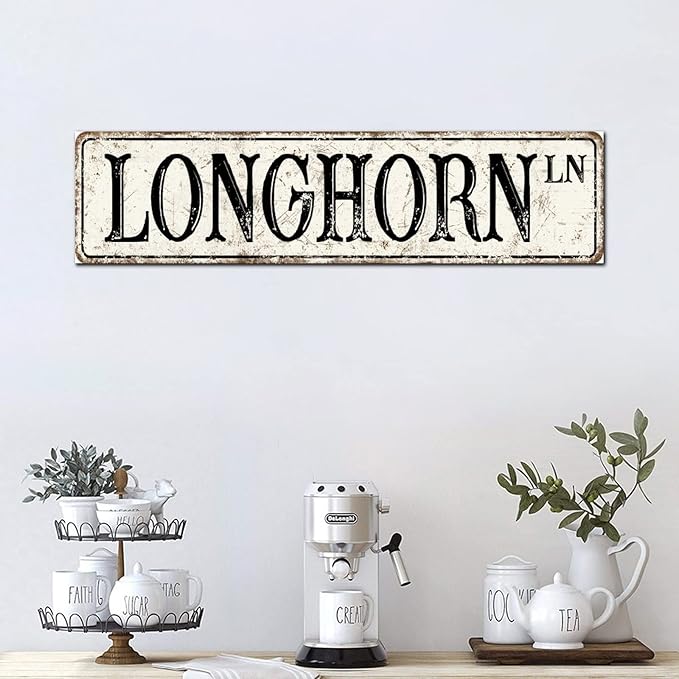 Madcolitote Rustic Longhorn Wood Signs Longhorn Custom Street Signs Metal Retro Wood Plaque Farmhouse Wall Art Wall Decor for Home Bars Clubs Cafes Man Cave Party 6x24in