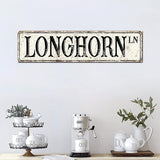 Madcolitote Rustic Longhorn Wood Signs Longhorn Custom Street Signs Metal Retro Wood Plaque Farmhouse Wall Art Wall Decor for Home Bars Clubs Cafes Man Cave Party 6x24in