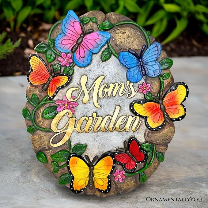 OrnamentallyYou Elegant Resin Stepping Stone, Outdoor Garden Pathway Decoration (Garden with Butterflies Stepping Stone, 9.5" Decorative Outdoor Decoration)