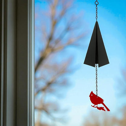 Coastal Country Style Wind Bells Inspired by North Design – Cardinal Bird Geometric Metal Bell Chime with Buoy Catcher for Outdoor Yard Home Decor, Red and Black Windchime for Outside Boothbay Theme