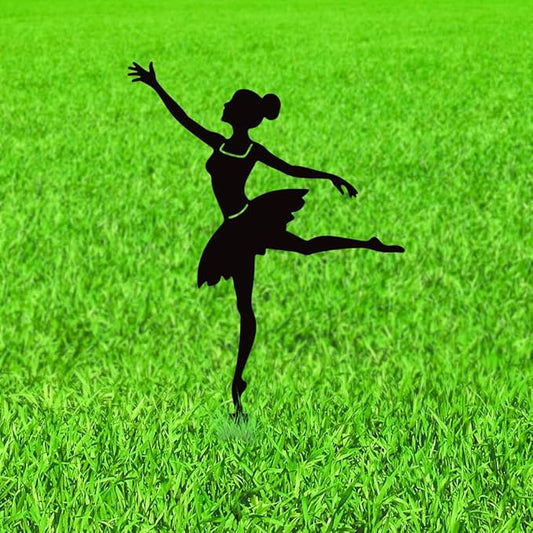 WADORN Dancing Lady Decorative Silhouette Garden Stakes, Metal Dancing Theme Stakes Statues Ornaments Lovers Gifts Yard Art Black Silhouette Yard Outside Decor for Backyard Patio, 14.1x8.7 Inch