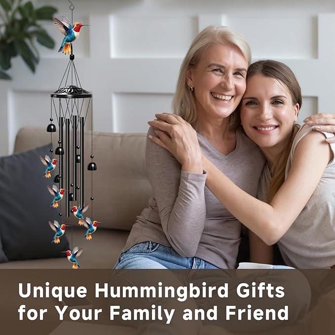 Hummingbird Wind Chimes for Outside, Hummingbird Gifts for Women/Men/Mother/Father, Metal Windchimes for Birthday/Christmas/Thanksgiving, Panda Decor for Patio, Garden,Yard, Home