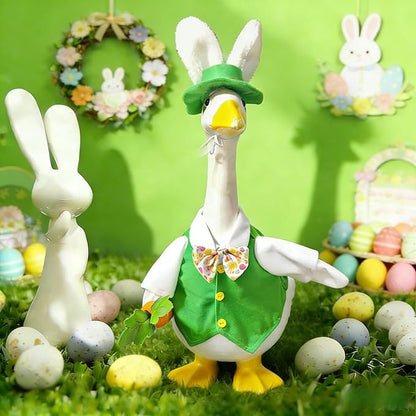 Easter Male Goose Outfits Boy – Yellow & Green Porch Goose Outfit with Adjustable Bunny Ears, for 20-23 Inch Porch Goose Easter Decor