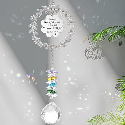 COMNICO Thank You Sun Catcher Gifts for Women, Friend Suncatcher Gifts with Engraved Thank You Message Colorful Crystal Hanging Ornament for Christmas Birthday Home Office Living Room Garden Decoratio