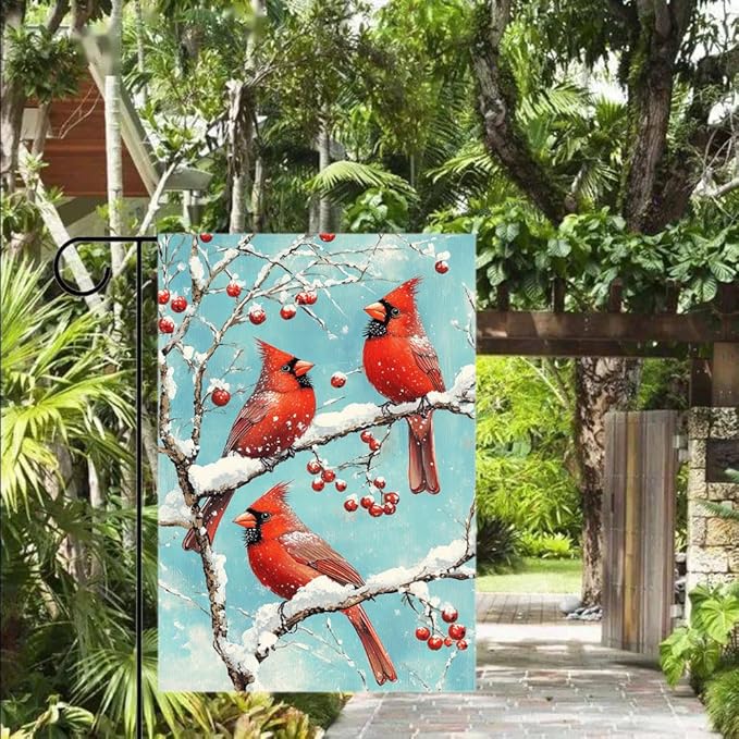 Gkyygk Red Cardinal Snow Welcome Garden Flag 12x18 Inch Double Sided Small Burlap Banners Yard House Seasonal Farmhouse Home Decor for Men Women