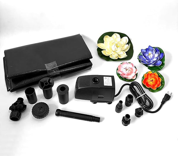 Water Garden Fountain KOI Pond KIT Liner & 620 GPH Pump 13 x 15 + Lilies