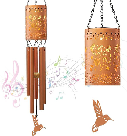 Solar Hummingbird Wind Chimes for Outside Garden Wind Chime with Metal Silhouette, Decor for Patio, Yard, Balcony, for Women Men Festivals/Birthday/Christmas