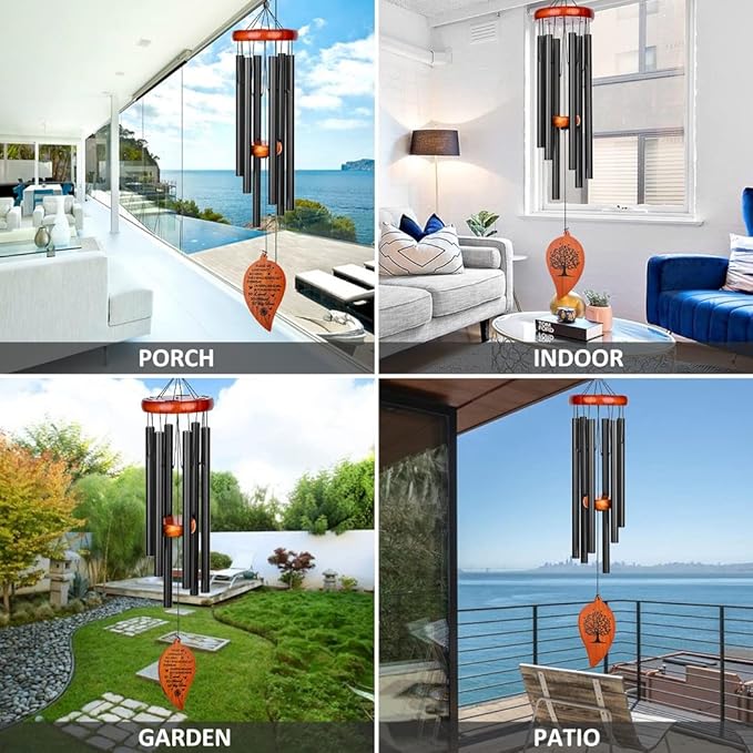 Sympathy Wind Chimes,32" Memorial Wind Chimes for Loss of Loved One, Sympathy Grief Memorial Bereavement Gift,in Memory of Loved One Loss of Mother Father，Home Decor Garden Patio Outdoor-Black