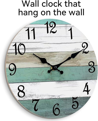 CHYLIN Wall Clock,10 Inch Silent Non Ticking Wall Clocks Battery Operated, Teal Turquoise Rustic Clock Decorative for Kitchen Bathroom Bedroom Living Room(Bronze White)
