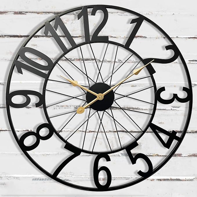 Large Outdoor Clock Battery Operated Silent, 24 Inch Modern Black Metal Wall Clock for Patio, Pool Area, Kitchen, Garden, Deck, Farmhouse, Living Room Decor