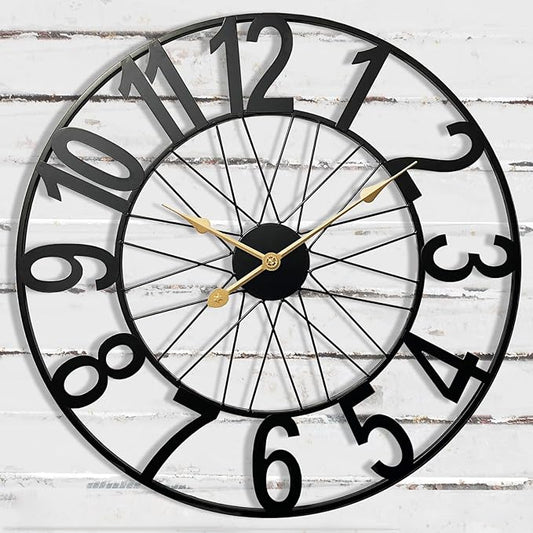 Large Outdoor Clock Battery Operated Silent, 24 Inch Modern Black Metal Wall Clock for Patio, Pool Area, Kitchen, Garden, Deck, Farmhouse, Living Room Decor