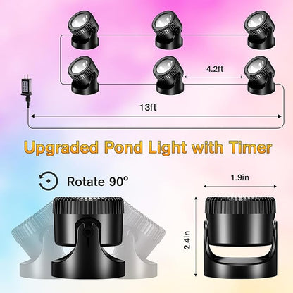 POPOSOAP Pond Lights, 6-in-1 Warm White Underwater Pond Lights, IP68 Waterproof LED Landscape Spotlights for for Pond, Garden, Patio, Fountain, Pool, Waterfall Decoration(6 Head Lamps)