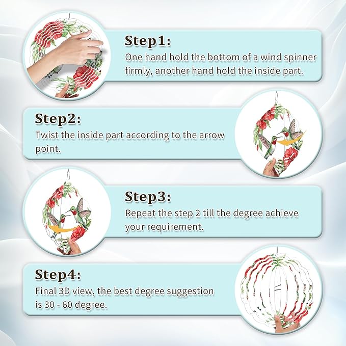 Hummingbird Wind Spinners Outdoor, Hanging Wind Spinner for Garden Decoration, 8 inch 3D Stainless Steel Metal Wind Sculpture for Indoor/Outdoor Decor