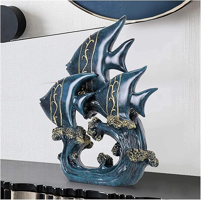 Garden Ornaments Decor Statue Outdoor,Sculpture Statue Ornament, Sculpture Statue Blue Resin Fish Sculpture Home Decoration Office Ornament， Indoor Art Sculpture Decorations for Home Garden