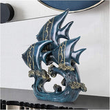 Garden Ornaments Decor Statue Outdoor,Sculpture Statue Ornament, Sculpture Statue Blue Resin Fish Sculpture Home Decoration Office Ornament， Indoor Art Sculpture Decorations for Home Garden