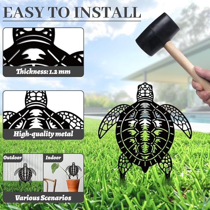WADORN Sea Turtle Metal Decorative Garden Stakes, Black Turtles Outdoor Statues Silhouette Funny Turtle Lover Gifts Stakes Ornaments for All Season Home Yard Art Garden Patio Backyard Lawn Decoration