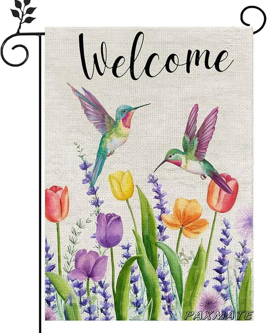 Welcome Hummingbird Spring Flowers Garden Flag 12x18 Inch Double Sided Outside Small Mini Yard Holiday Outdoor Farmhouse Decoration