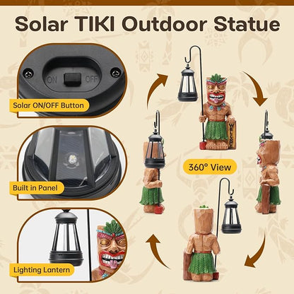 Solar Tiki Outdoor Statues Funny Tiki Bar Decor with Solar Light Waterproof Tiki Figurines Decoration for Lawn Yard Balcony Patio Garden for Christmas Housewarming