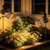 Watering Can Solar Lights for Outside, Watering Can with Cascading Lights Shepherd's Hook, Gardening Gifts for Women, Yard Decoration Outdoor and Garden Backyard